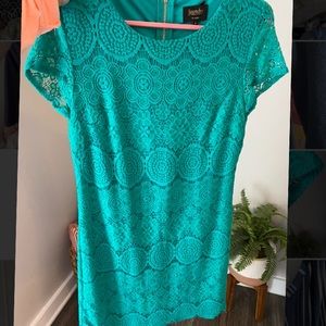 Elegant teal blue/green lace dress